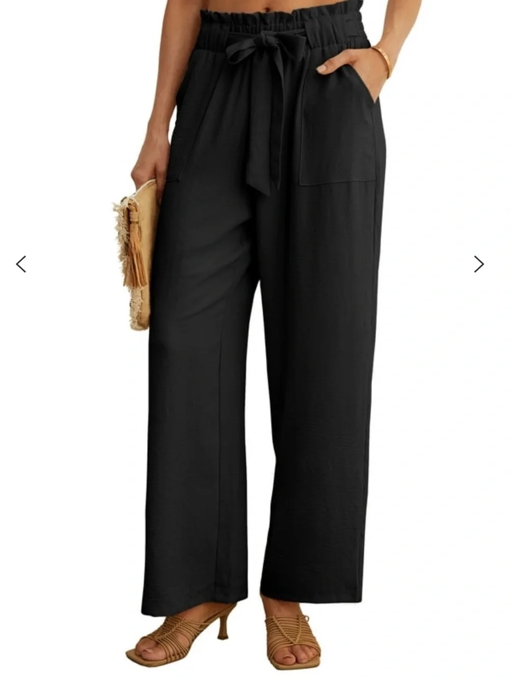 JWD Women's Wide Leg Pants with Pockets High Waist Adjustabl Black Large